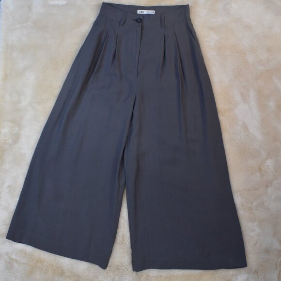 Zara Super High Rise Wide Leg Cropped Gray Dress Pants Women’s Small Work Chic - Picture 8 of 13